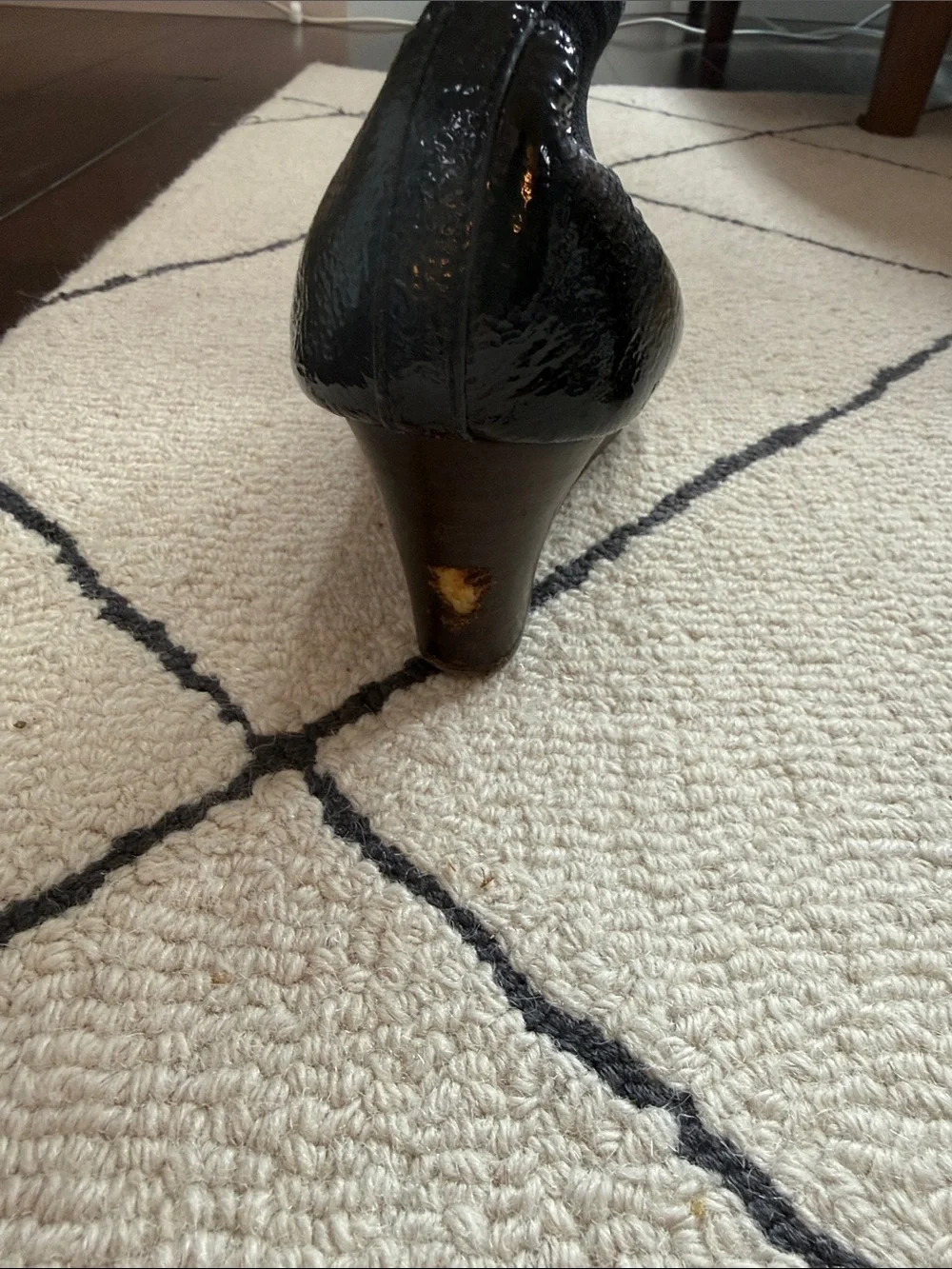 Tory Burch Black Patent Wedge Pumps with Gold Logo Emblem